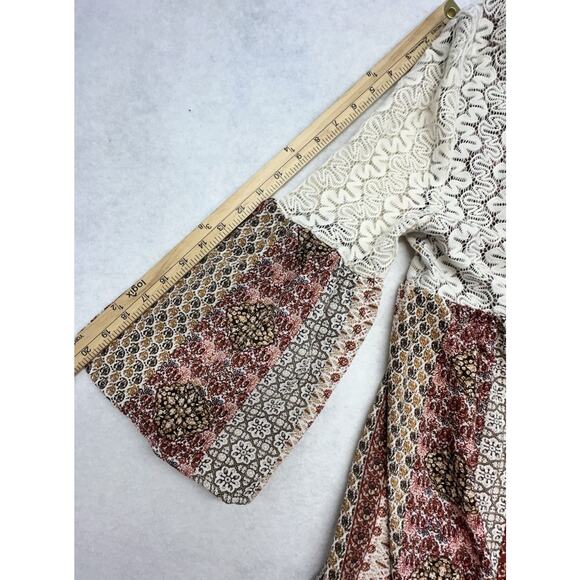 Entro Dress Womens Large Mini Shift Boho Bell Sleeve Mixed Media - Picture 6 of 11